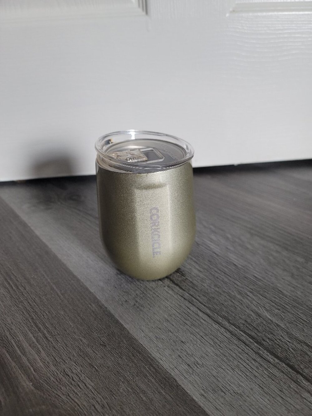 Small gold Corkcicle stemless wine tumbler - 12oz